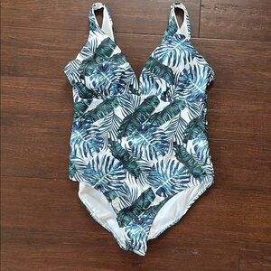 Pink Lily Green and Blue One Piece Swimsuit with Tropical Print